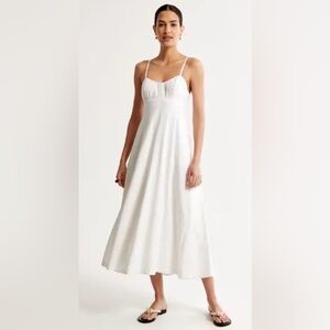 Abercrombie & Fitch Women's Linen-Blend Sweetheart Midi Dress